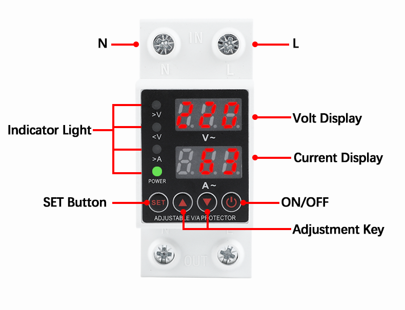 MUTAI Over and Under Voltage Protector Function Button Display