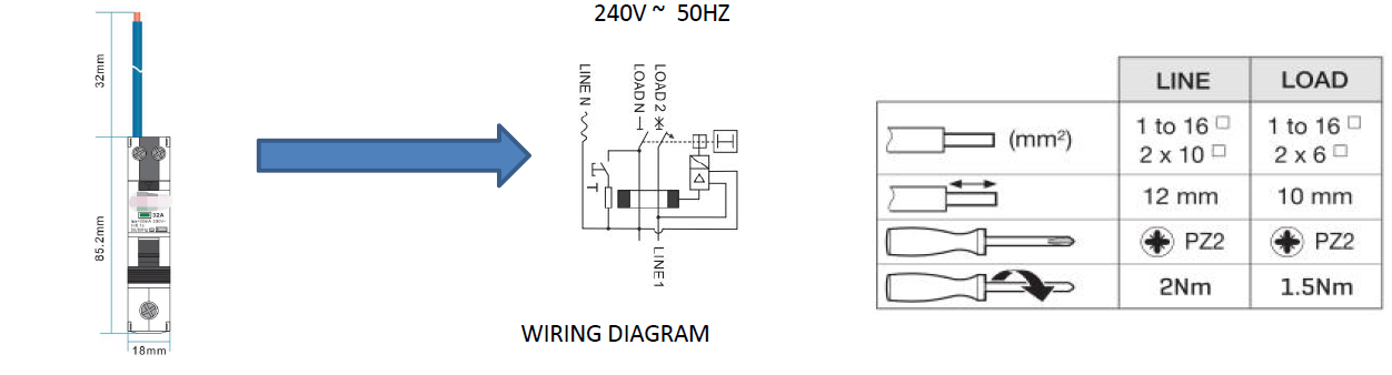 RCBO Electrical Connection Note